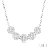1/3 Ctw 5-Stone Circular Mount Lovebright Round Cut Diamond Necklace in 14K White Gold